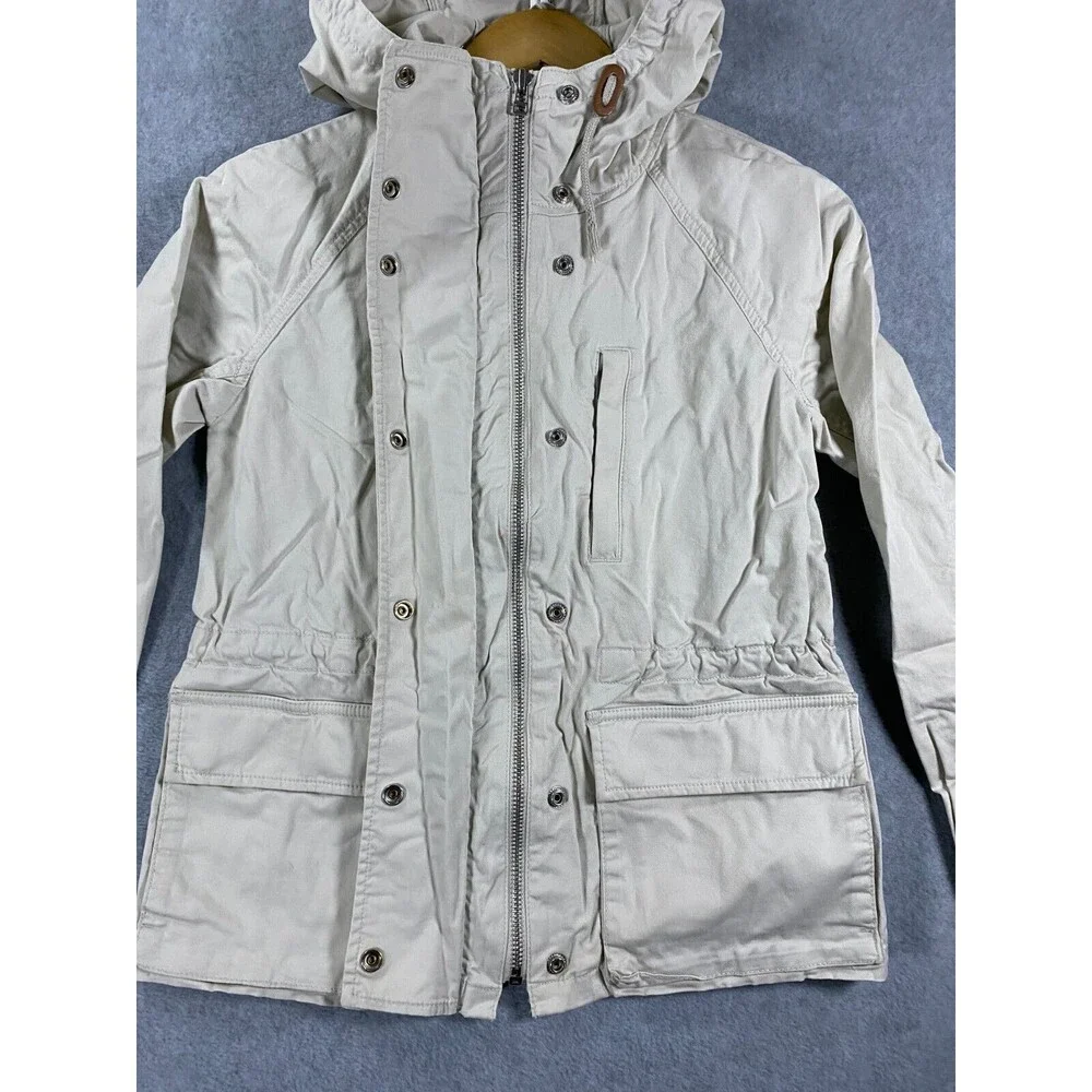 Gap Field Jacket Women's XS Beige Cotton Full Zip Cinched Waist‎ Utility Hooded